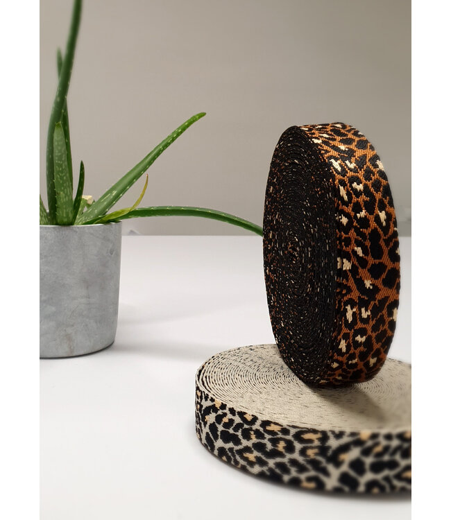 leopard tassenband bruin - 38 mm