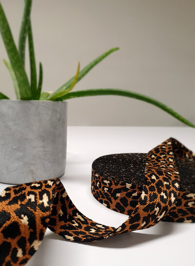 leopard tassenband bruin - 38 mm
