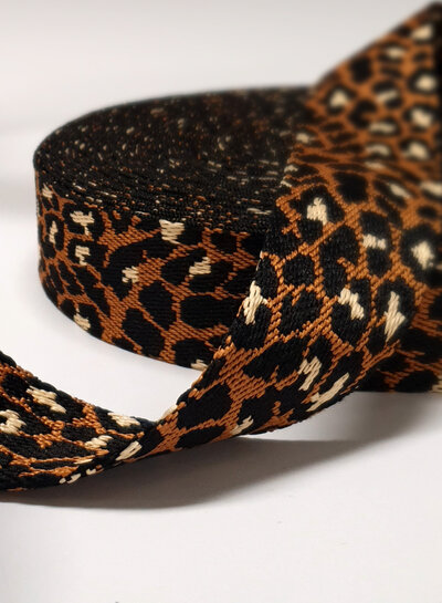 leopard tassenband bruin - 38 mm