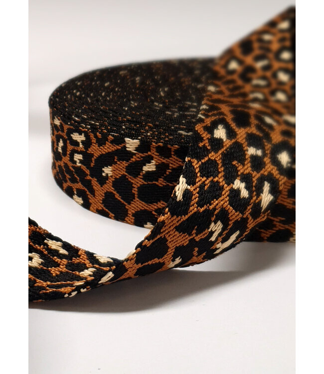 leopard tassenband bruin - 38 mm
