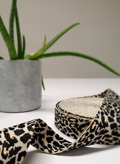 leopard bag strap ecru - 38 mm