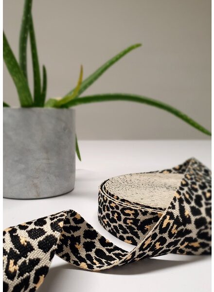 leopard tassenband ecru - 38 mm