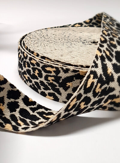 leopard bag strap ecru - 38 mm