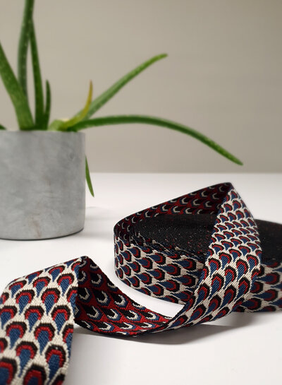 rood en blauw  retro pauw - tassenband 38 mm