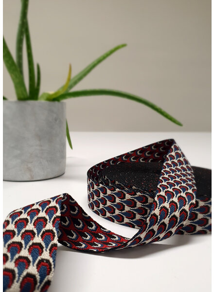 rood en blauw  retro pauw - tassenband 38 mm