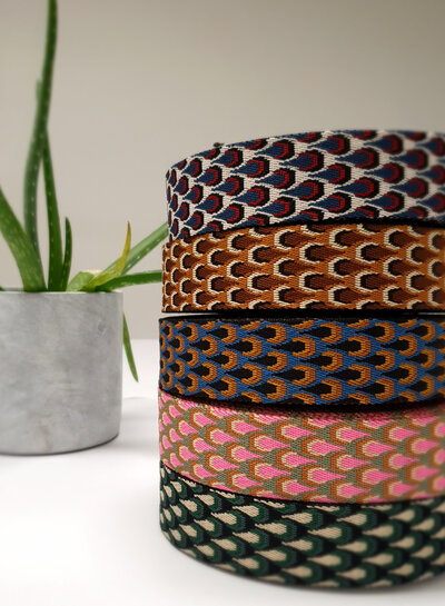 rood en blauw  retro pauw - tassenband 38 mm