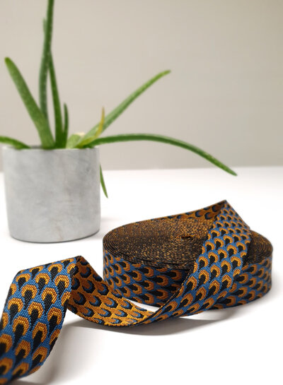cobalt and cognac retro peacock - bag strap 38mm