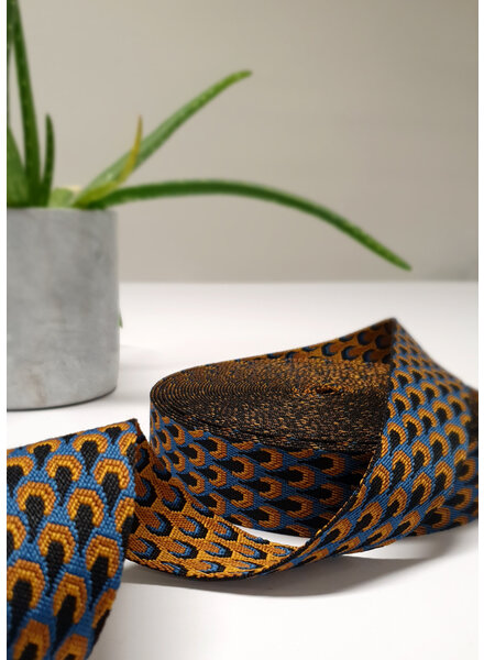 cobalt and cognac retro peacock - bag strap 38mm
