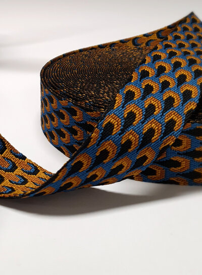 cobalt and cognac retro peacock - bag strap 38mm