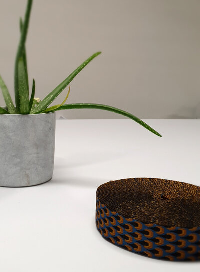 cobalt and cognac retro peacock - bag strap 38mm