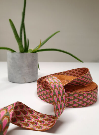 pink & blue retro peacock - bag strap 38 mm