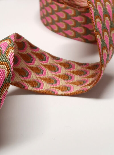 pink & blue retro peacock - bag strap 38 mm