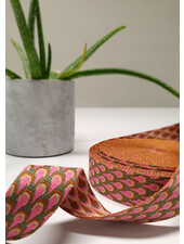 roze & blauw retro pauw - tassenband 38 mm