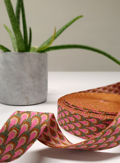 pink & blue retro peacock - bag strap 38 mm