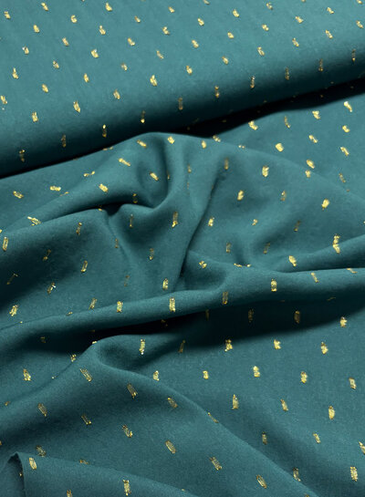 petrolgroen touch of gold - geweven viscose