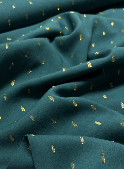 petrolgroen touch of gold - geweven viscose