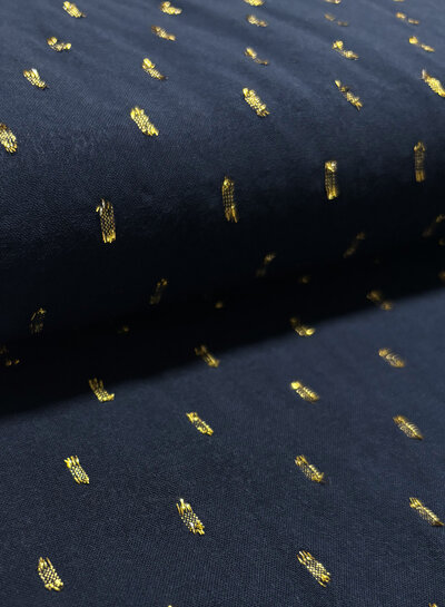 marineblauw touch of gold - geweven viscose