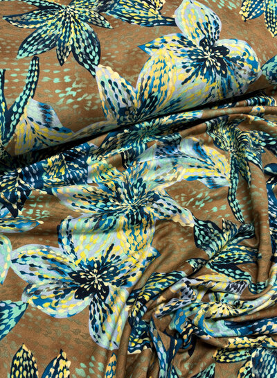 Madeline leaves dots taupe - soft viscose jersey