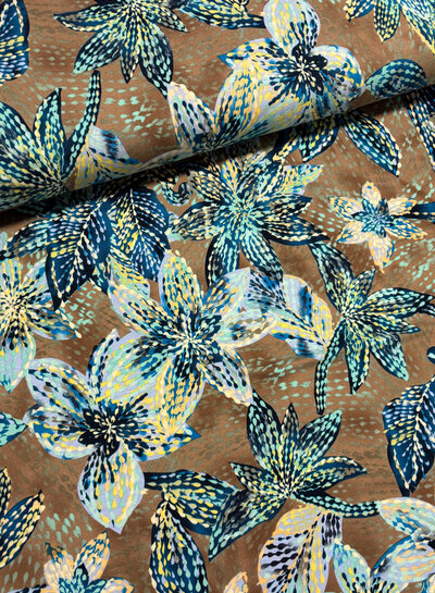 Madeline leaves dots taupe - soft viscose jersey