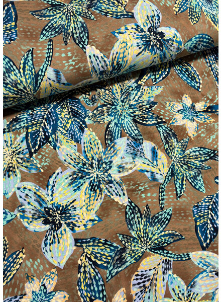 Madeline leaves dots taupe - zachte viscose tricot