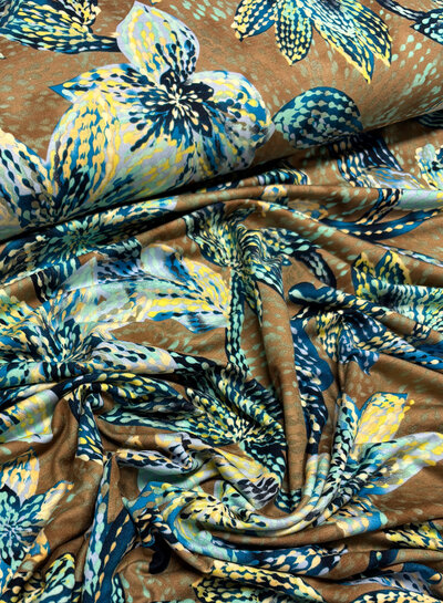 Madeline leaves dots taupe - soft viscose jersey