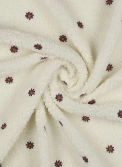 Madeline ecru teddy embroidery flowers - prachtige sherpa