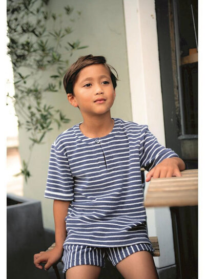 Madeline mint/ecru sponge with stripes - stretch terry cloth