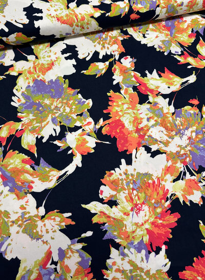 marine peach bloemen - satijn viscose
