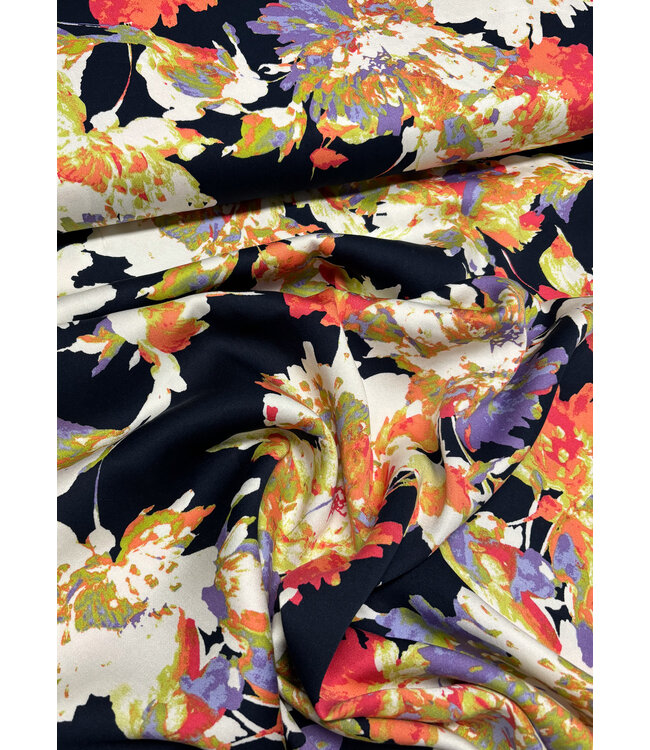 marine peach bloemen - satijn viscose