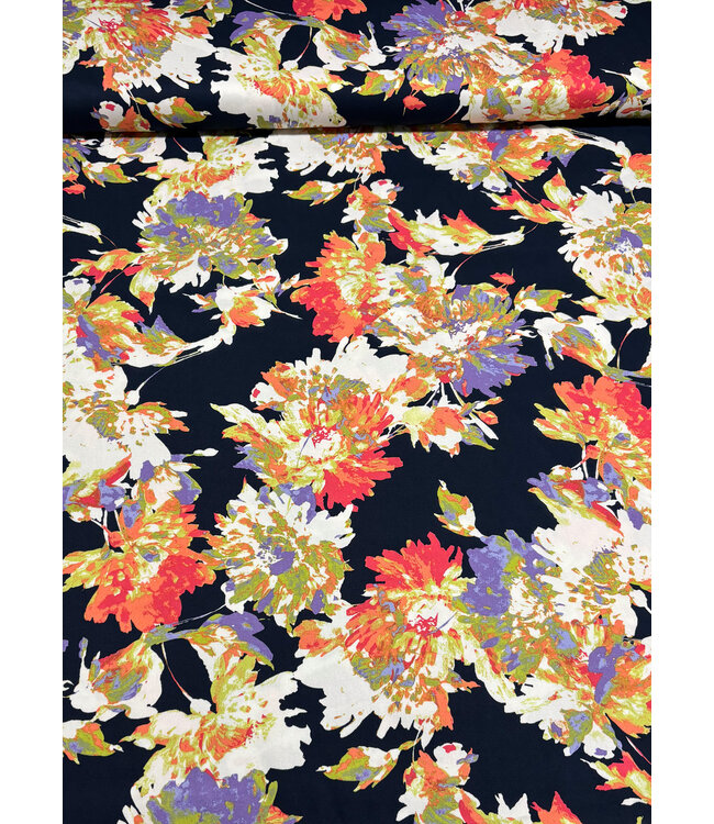 marine peach bloemen - satijn viscose