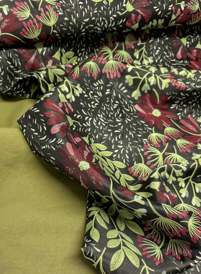 Dandelions zwart - geweven jacquard