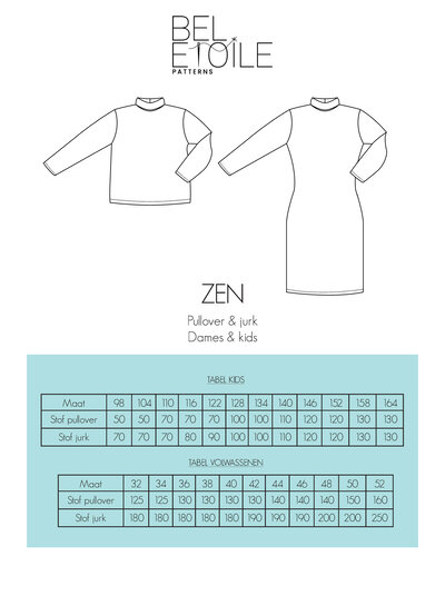Bel'Etoile Zen dress/sweater - women and children - paper pattern