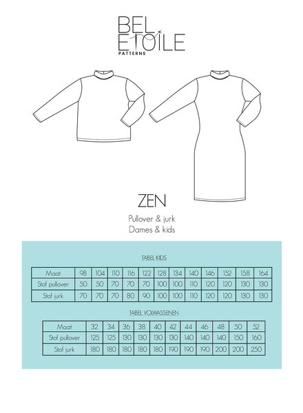 Bel'Etoile Zen dress/sweater - women and children - paper pattern