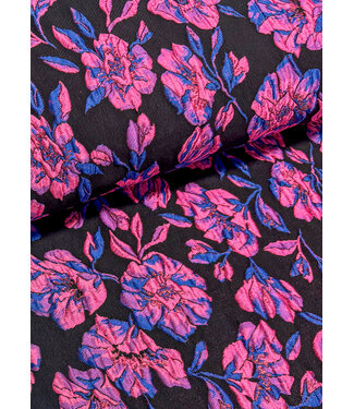 M. fuchsia pink flowers on black background - woven jacquard