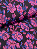 M. fuchsia roze bloemen op zwarte achtergrond -  geweven jacquard
