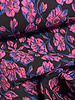 M. fuchsia roze bloemen op zwarte achtergrond -  geweven jacquard