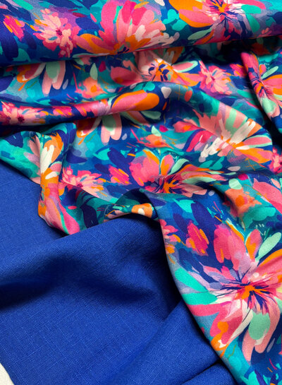 100% washed linen - cobalt blue