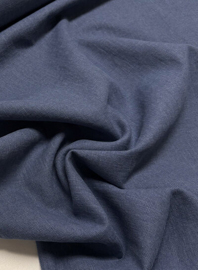 100% washed linen denim blue