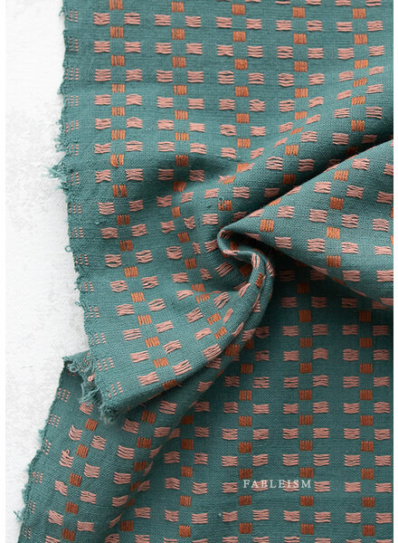 Fableism jacquard cotton basket weave - teal