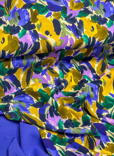 A la Ville painted flowers - lila en oker - Italiaanse viscose