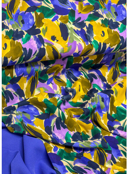 A la Ville painted flowers - lilac and ochre - Italian viscose