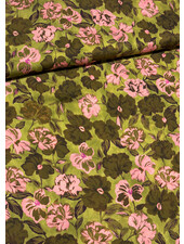 A la Ville prachtig groen en roze bloemen - satijn