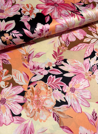 A la Ville mooie roze bloemenpracht - satijn