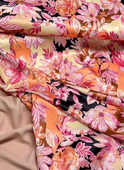 A la Ville beautiful pink floral splendor - satin