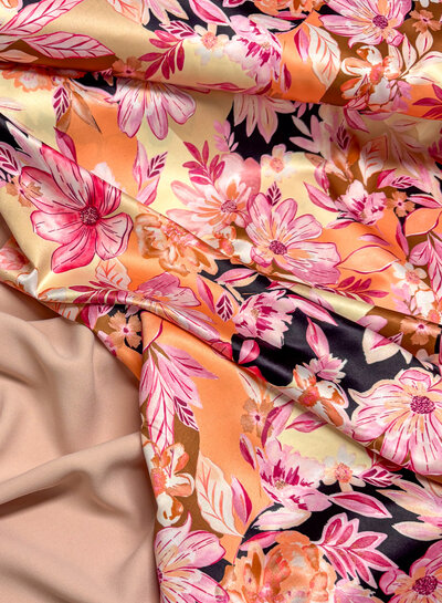 A la Ville beautiful pink floral splendor - satin