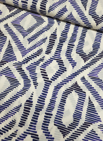 A la Ville Ikat print - prachtig blauw en gebroken wit - katoenvoile