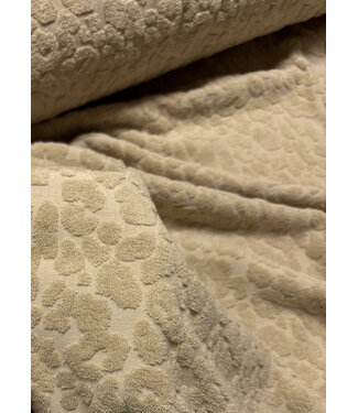 Madeline sand colored leopard sponge / stretch terry cloth