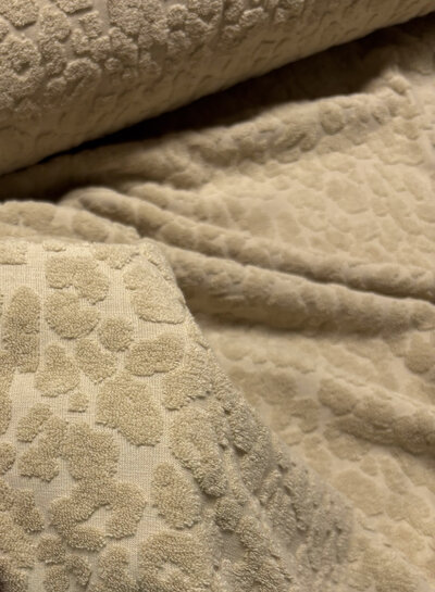 Madeline sand colored leopard sponge / stretch terry cloth