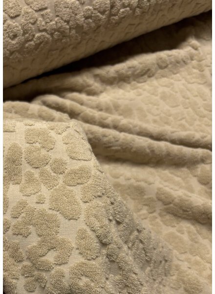 Madeline sand colored leopard sponge / stretch terry cloth