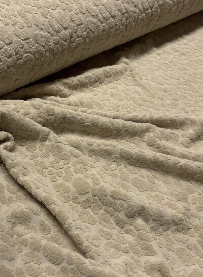 Madeline sand colored leopard sponge / stretch terry cloth